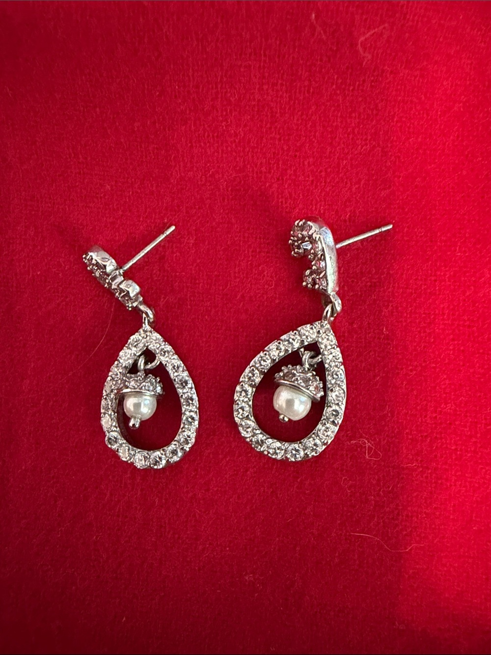 Kenneth Jay Lane Silver Crystal Teardrop Earrings with Pearl Accent